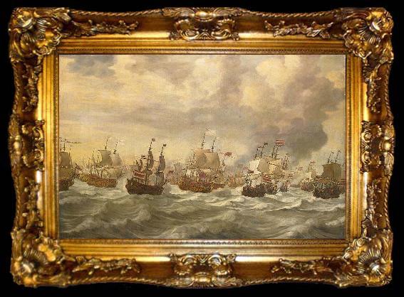 framed  willem van de velde  the younger Episode from the Four Day Battle at Sea, 11-14 June 1666, in the second Anglo-Dutch War, ta009-2